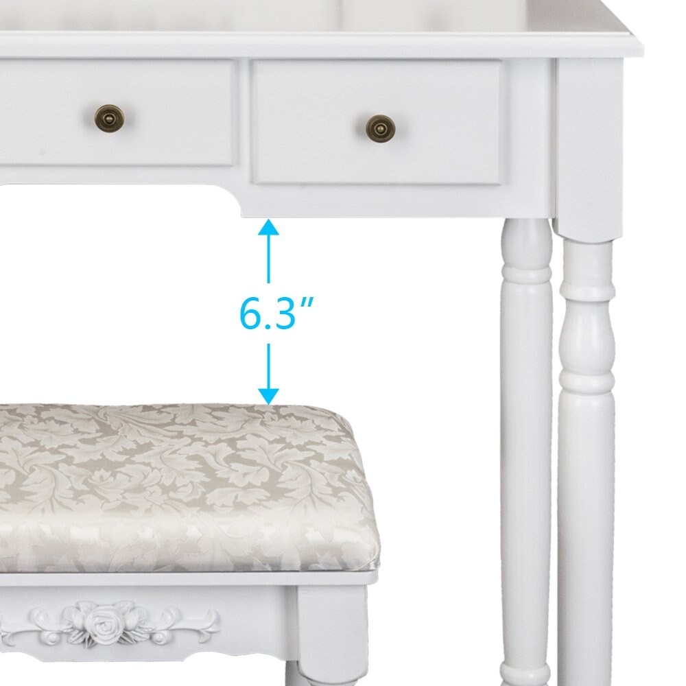 Square Mirror 5 Drawers Roman Column Legs Dressing Table White Overstock 28177713