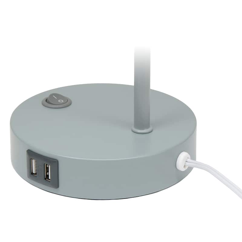 Modern Industrial Desk Lamp with Clear Glass Shade and Dual USB Charging Ports Multiple Colors - 8" (L) x 5.5" (W) x 15.75" (H)