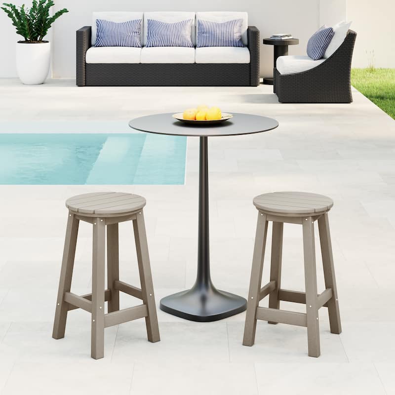 Laguna Hdpe All Weather Outdoor Patio 24" Round Counter Stool (Set Of 2)