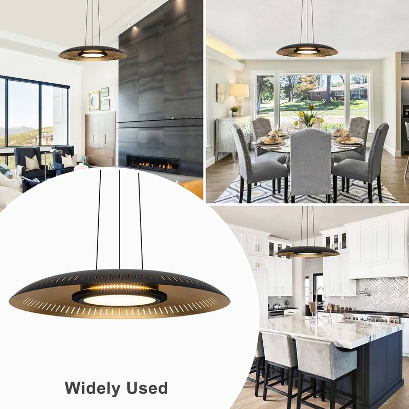 23.6" Modern Dimmable LED Pendant Light with Laser Cut Gold Foil Shade