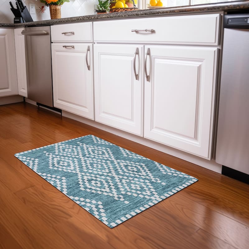 Premium Washable Super Soft Moroccan Modern Mayfield Rug - Teal - 1'8" x 2'6"