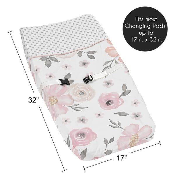 Sweet Jojo Designs Changing Pad Cover for the Pink and Grey Watercolor Floral Collection