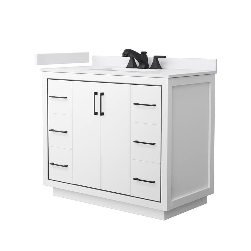 Wyndham Collection WCF1111-42S-VCA-US3MXX Icon 42" Free Standing - White / White Cultured Marble Top / Matte Black