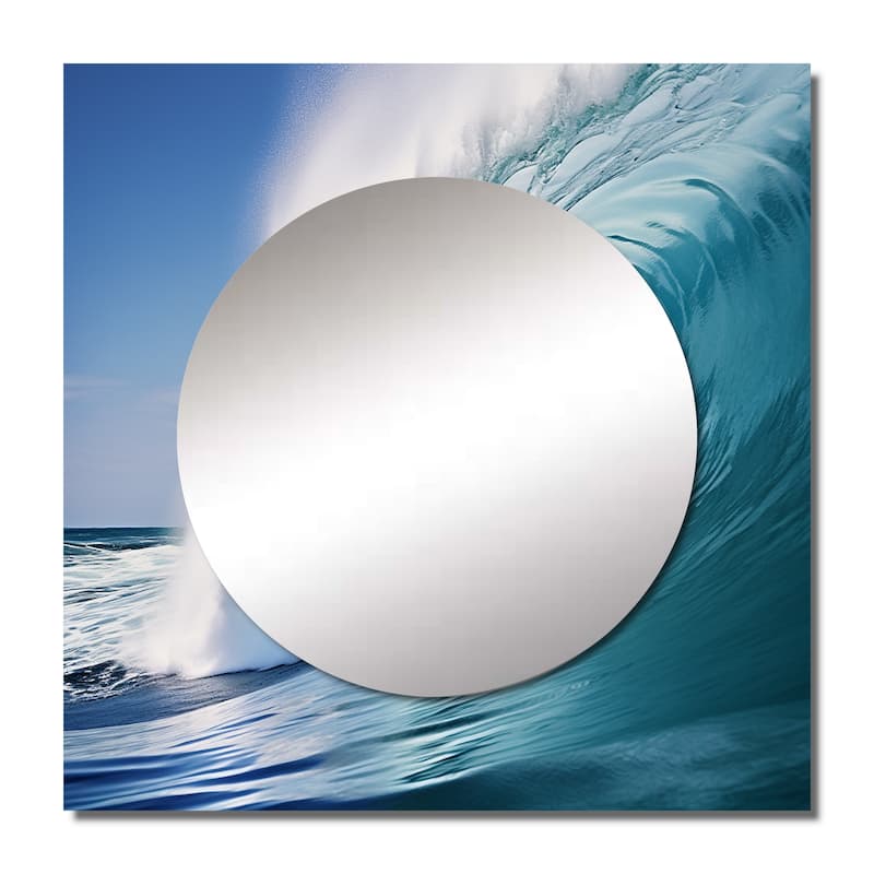 Designart "Turquoise Power Of Ocean Wave III" Modern Wall Mirror - Coastal Square Mirror For Bathroom