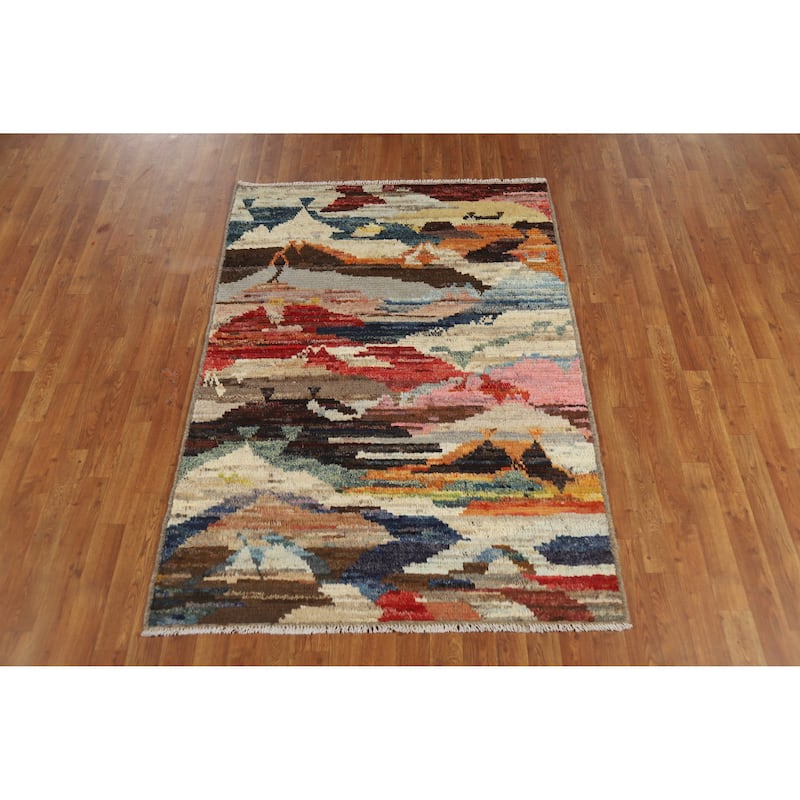Moroccan Oriental Rug Hand-Knotted Tribal Wool Carpet - 4'1" x 6'0"