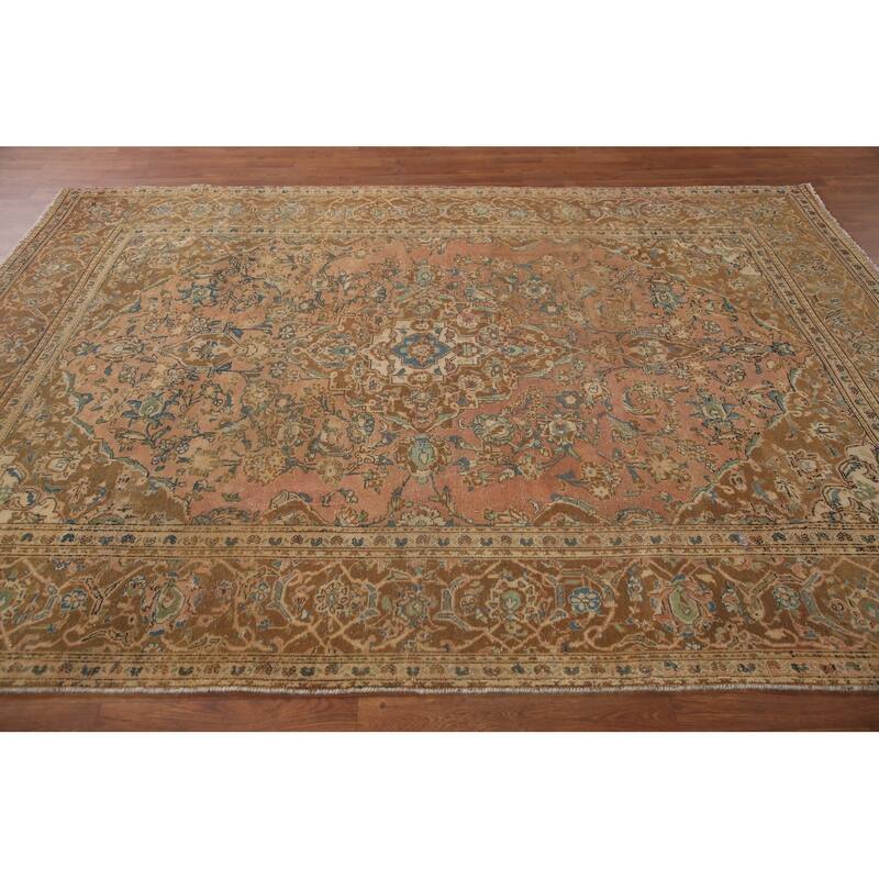 Hand Knotted Oriental 100% Wool Carpet Traditional Floral Coral Kashan Area Rug - 9' 1'' X 6' 5''