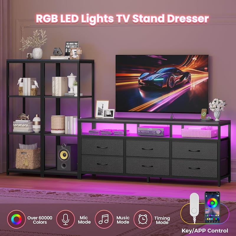 TV Stand Dresser with Bookcase TV Console Table Entertainment Center LED