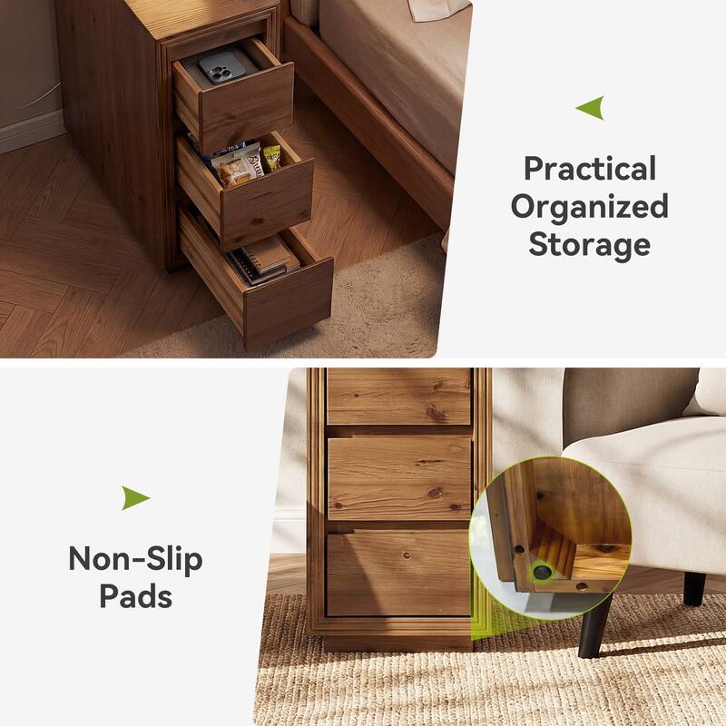 Solid Wood End Table with 3 Drawers, 23.62" H, No Assembly