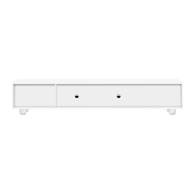 Contemporary 80" TV Stand with Glass Door, 2 Drawers & Cabinets, Solid Wood Legs, Metal Handles, TV Storage Console