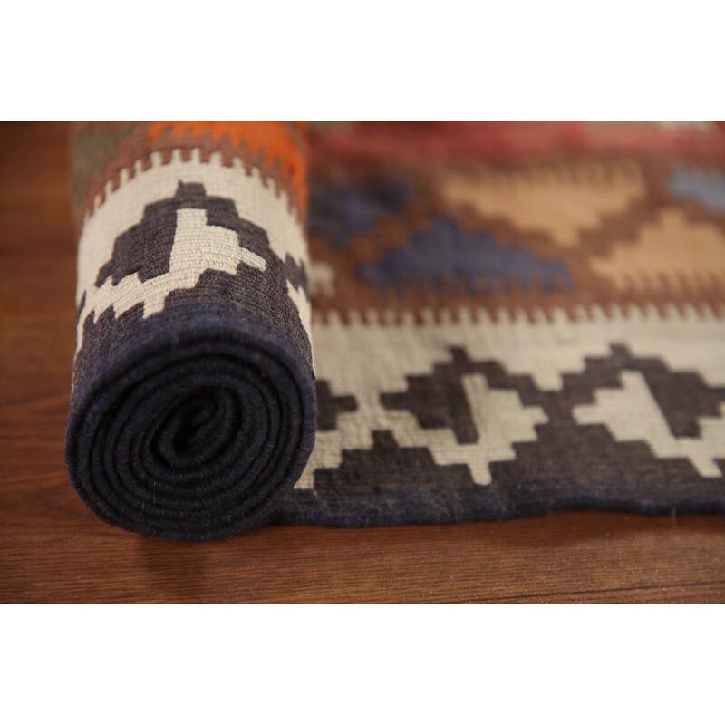 Vegetable Dye Kilim Qashqai Persian Vintage Rug Multi Wool Carpet - 4'6"x 9'4"