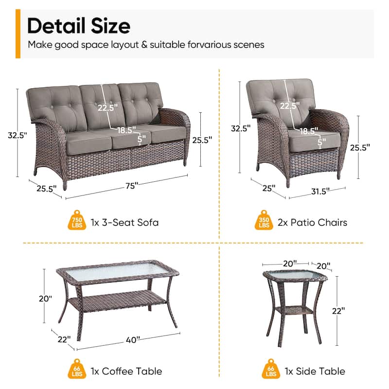 Pocassy 5 Piece Ooutdoor Sofa with Patio Chair Table