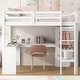 preview thumbnail 3 of 20, Full Loft Kids Bed with L-shaped Desk, Wardrobe, Storage Shelves, Integrated Ladder, Guardrails & secured wood slats, White