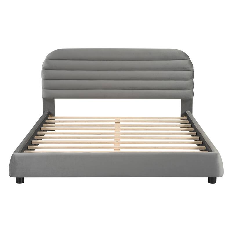 Bedroom Queen Size Velvet Upholstered Platform Bed