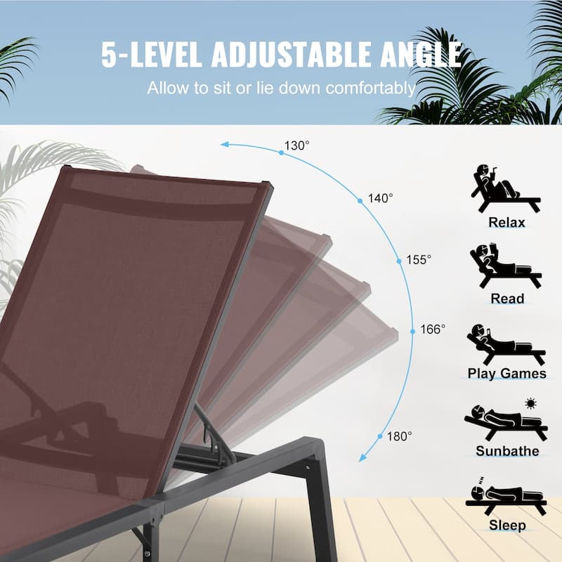 5-Position Adjustable and Foldable Chaise Lounge Chair with Aluminum Frame Perfect for Outdoor Use - 71.65" x 23.43" x 34.84"