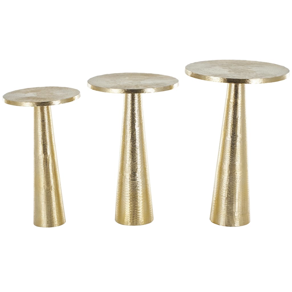 Textured or Ridged Accent Table with Layered Ring Tabletop or Hammered & Cone Shaped Bases - Gold or Silver - Roche River Décor