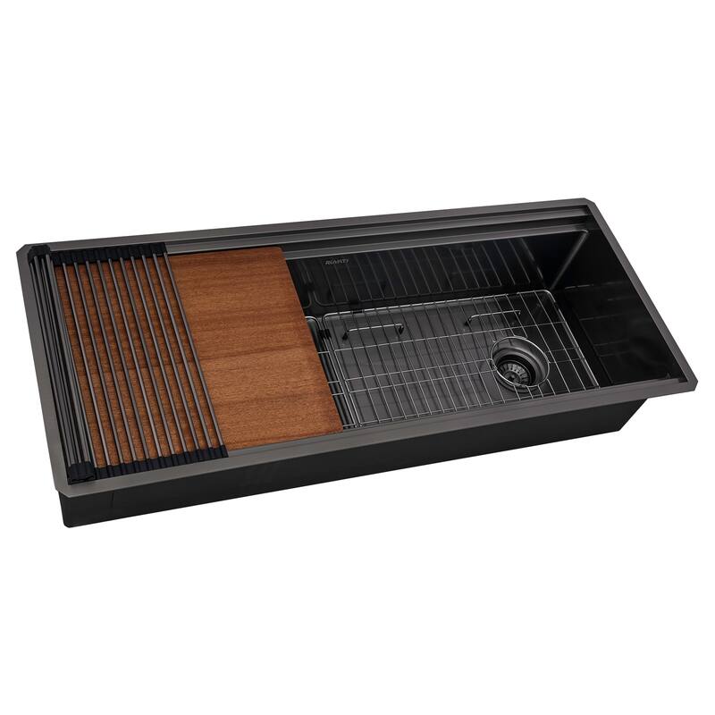 Ruvati 45-inch Gunmetal Black Stainless Steel Workstation Two-Tiered Ledge Kitchen Sink - RVH6333BL