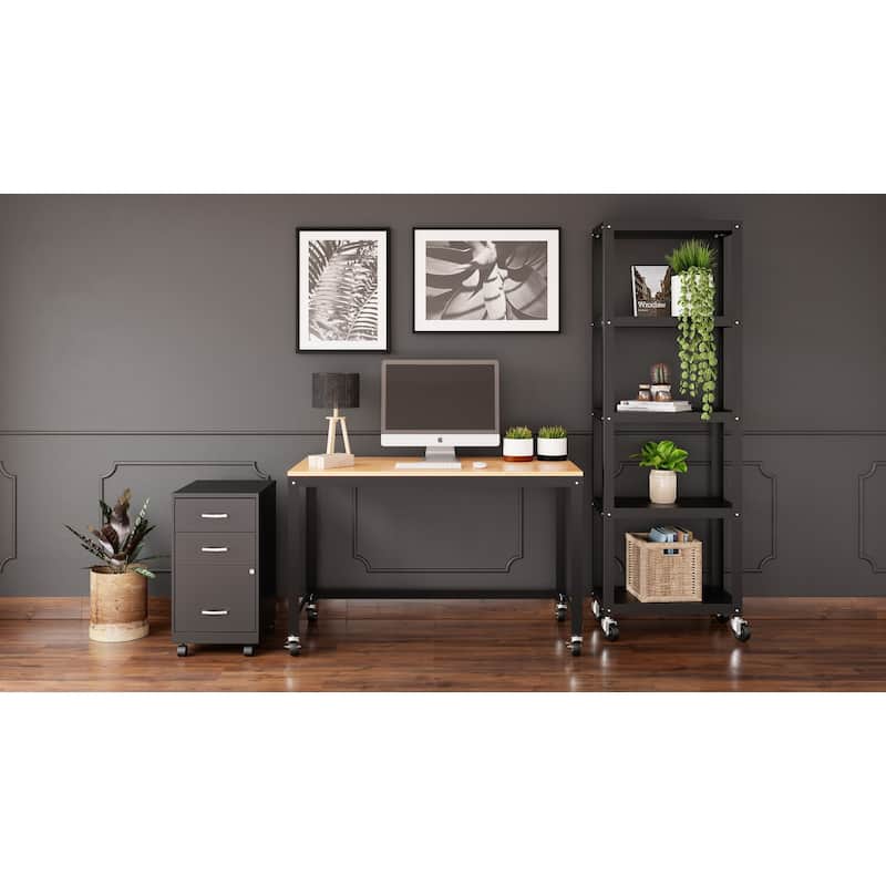 Space Solutions 48" W Mobile Metal Desk with Laminate Top, Black/Maple