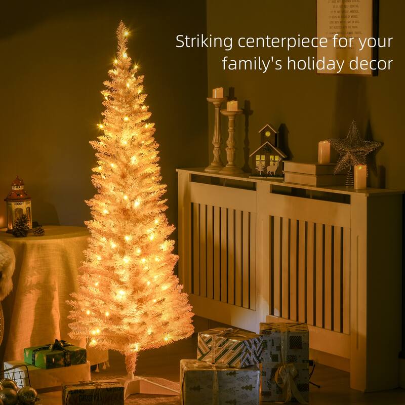 5' Tall Pre-Lit Slim Noble Fir Artificial Christmas Tree with 110 Warm White LED Lights and 294 Tips - Pink