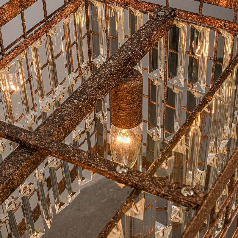 Farmhouse 4-Light Crystal Chandelier Rectangle Kitchen Island Pendant