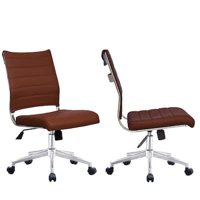 Set of 2 Modern Ergonomic Executive Mid back PU Leather Office Chairs No Arms Rest Tilt Adjustable Height With Wheels