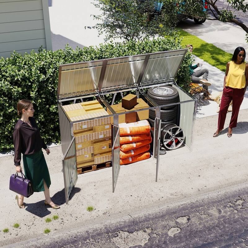 120 Cu. Ft. Outdoor 3-Trash-Can Storage Shed, Pneumatic Support Rod Storage - N/A