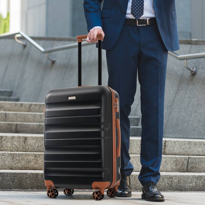Hardshell ABS Luggage Set - Lightweight & Durable Suitcases with Dual Spinner Wheels, Carry-On & Check-In Sizes - Black