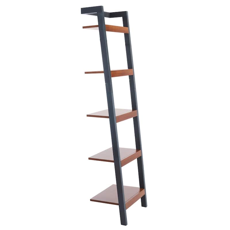 SAFAVIEH Sigrun Natural/Charcoal 5-Tier Leaning Etagere - 18.1" W x 11" L x 72.4" H - 18Wx11Dx72H