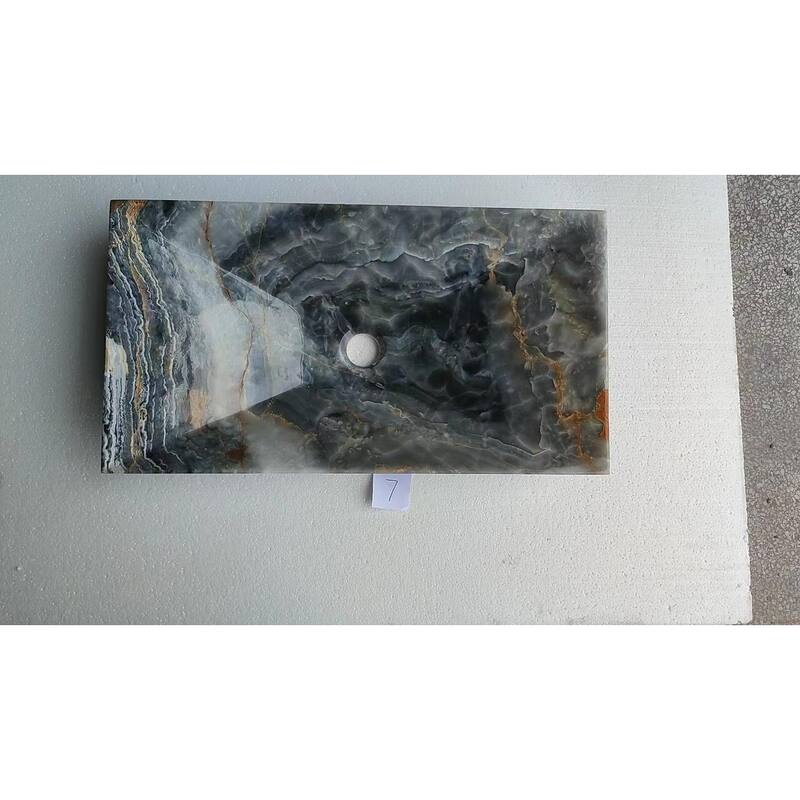 Single Bowl Zen Rectangular Dark Blue Onyx Sink - Basin: 12" L x 23" W x 4" D