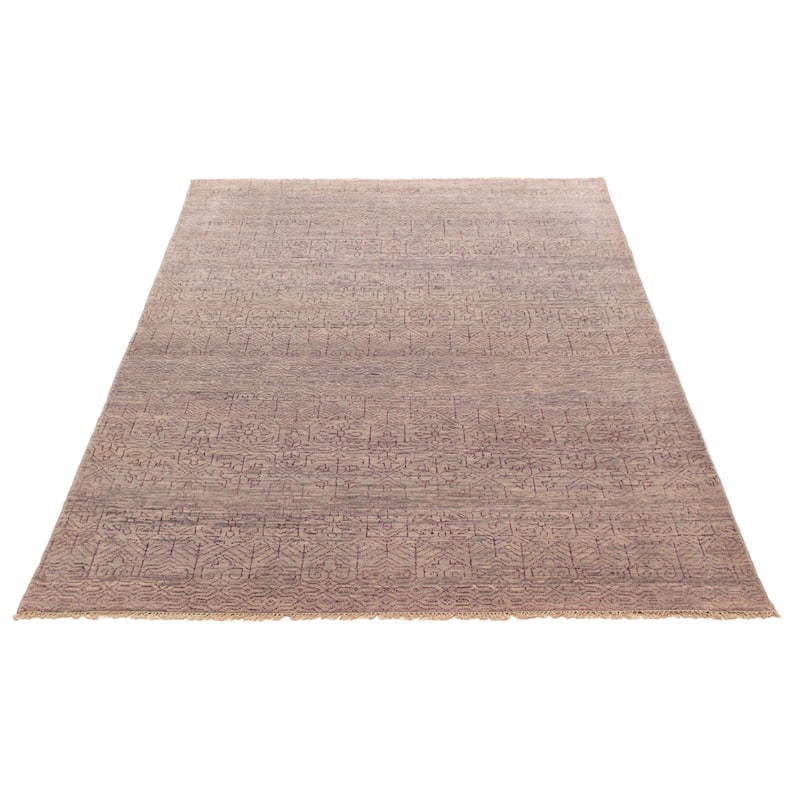 ECARPETGALLERY Hand-knotted Silk Shadow Light Grey, Purple Silk, Wool Rug - 6' 6" x 9' 7"
