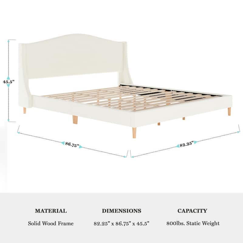 Martha Stewart Upholstered Platform Bed with Curved Headboard
