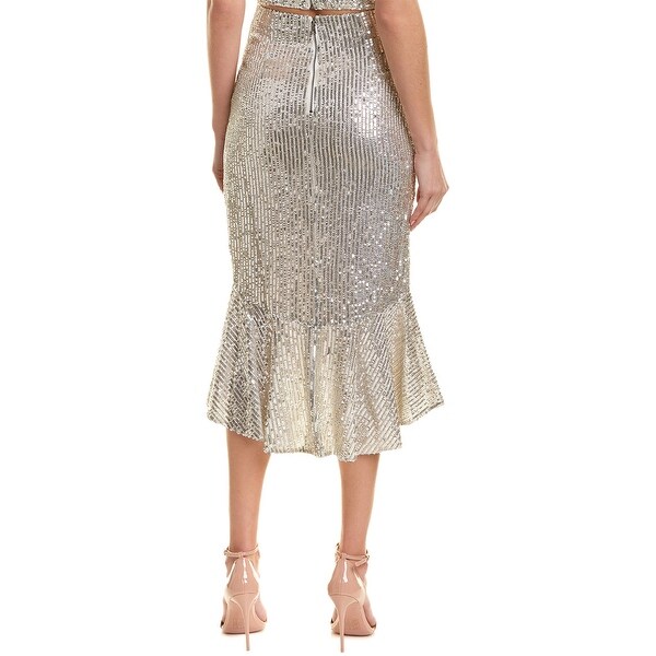 alice and olivia silver sequin skirt