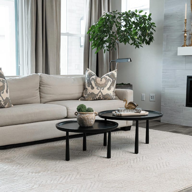 Maven Lane Sonia Rustic Wooden Nesting Coffee Tables in Matte Black