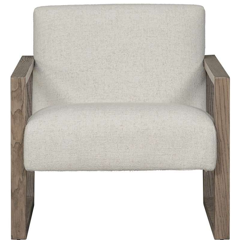HomeRoots 28" Beige and Ash Gray Fabric And Wood Arm Chair - 27.7 in. x 28.7 in. x 31.2 in.
