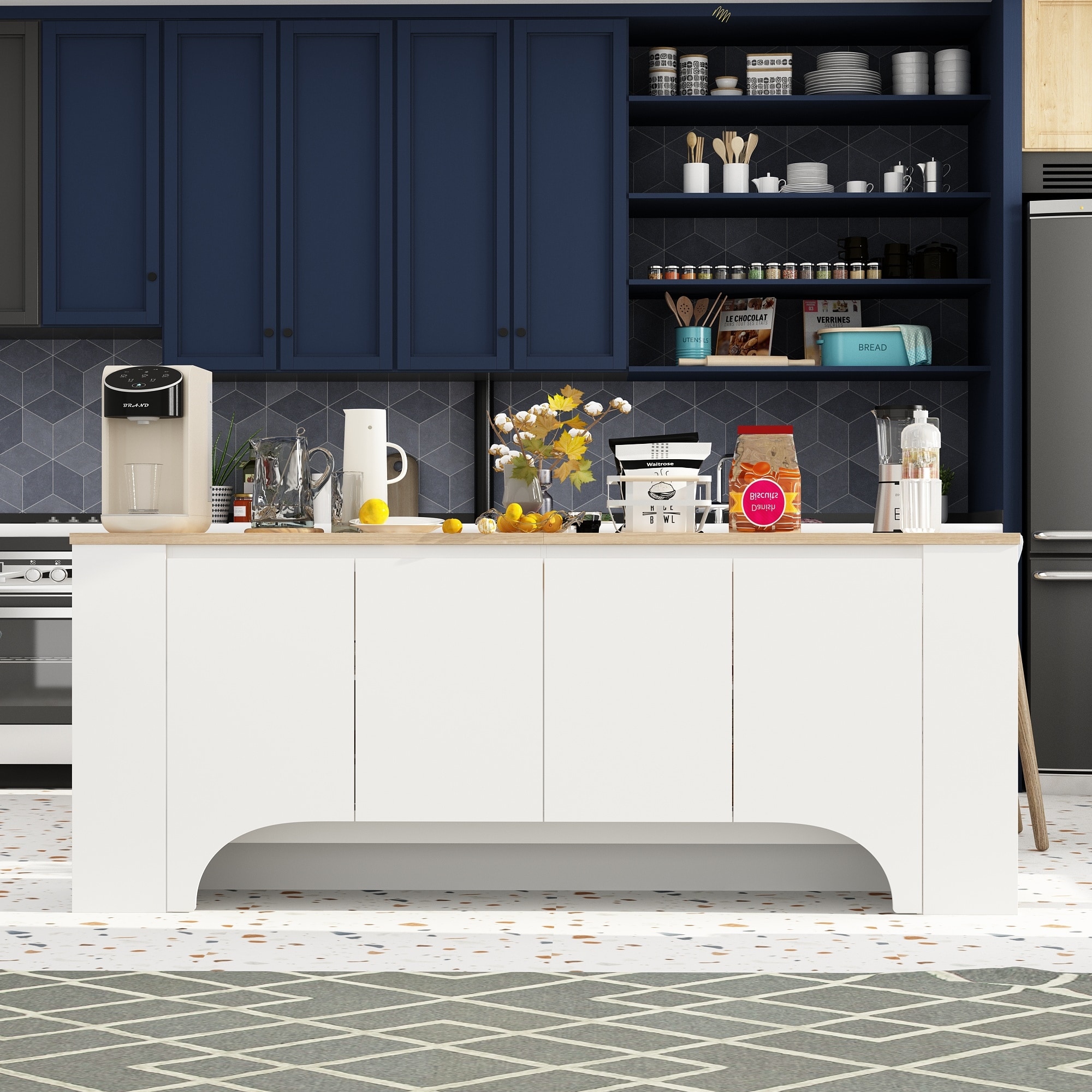 FUFU&GAGA Contemporary White Console Table with Drawer - Multi-Functional Kitchen Cabinet and Chic Style Buffet Sideboard