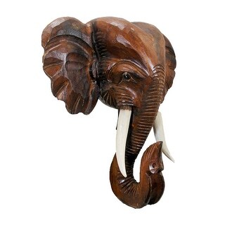 Shop Black Friday Deals On Hand Carved Elephant Head Wooden Wall Hanging 20 Inches High Overstock 18528118