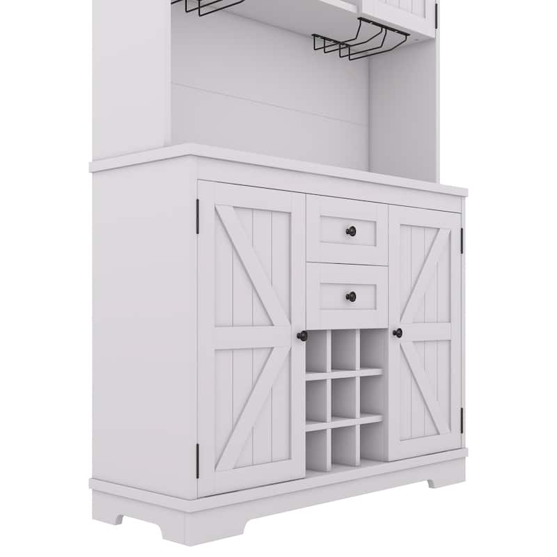 Coffee Bar Cabinet with Drawers and Shelves, Freestanding Kitchen Pantry with Cabinets, Wine Cabinet with Glass Racks