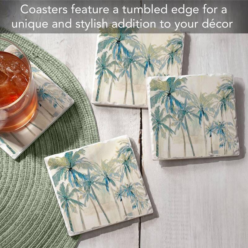 The Palms 4-Pack Tumbled Tile Stone Coasters with Protective Cork Backing Manufactured in The USA