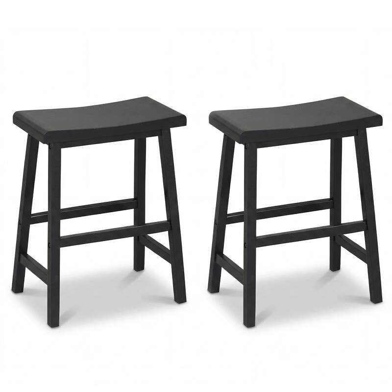 Gymax Solid Wood Saddle Bar Stools Set of 2 Backless Wooden Barstools - Black