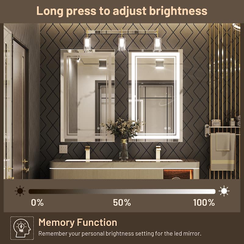 Keonjinn LED Front Light Bathroom Vanity Wall Mirror, 3 Color Temperatures, Anti-fog