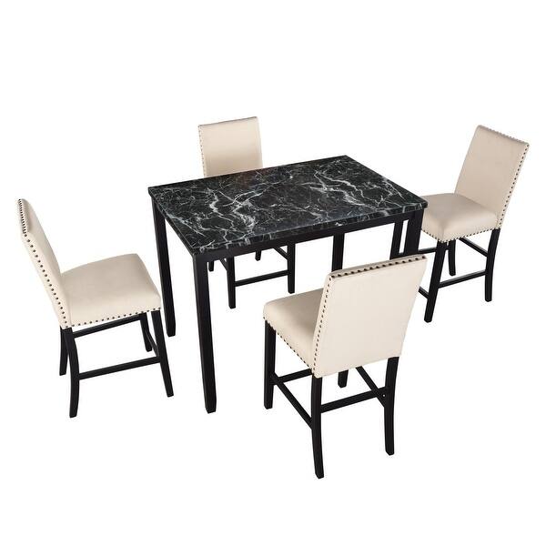 5 Piece Counter Height Faux Marble Modern Dining Set