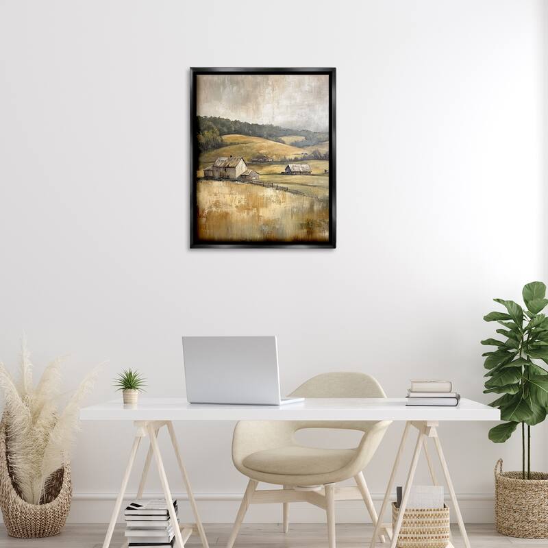 Stupell Rustic Farmland & Rolling Hills Framed Floater Canvas Wall Art Design By Petal Prints Design