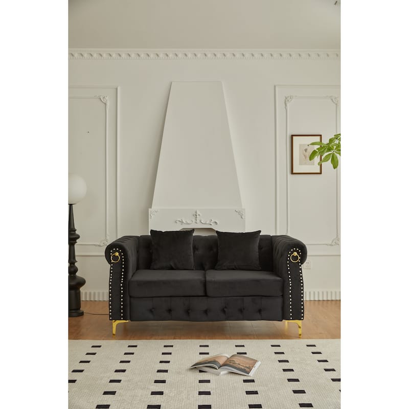 35"D x 65"W x 30.3"H Velvet Chesterfield Button-tufted Loveseat - Black