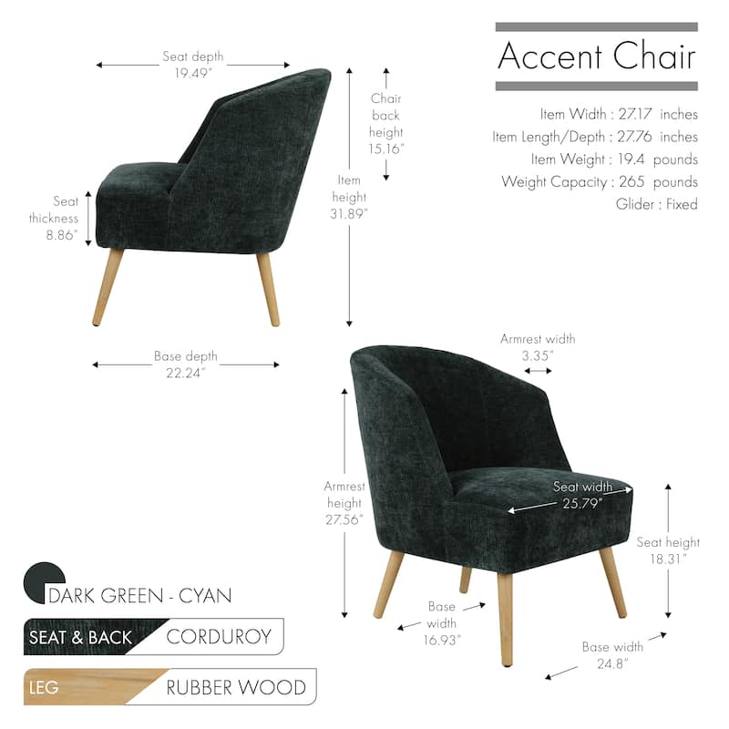Porthos Home Quilla Corduroy Accent Barrel Chair with Rubberwood Legs
