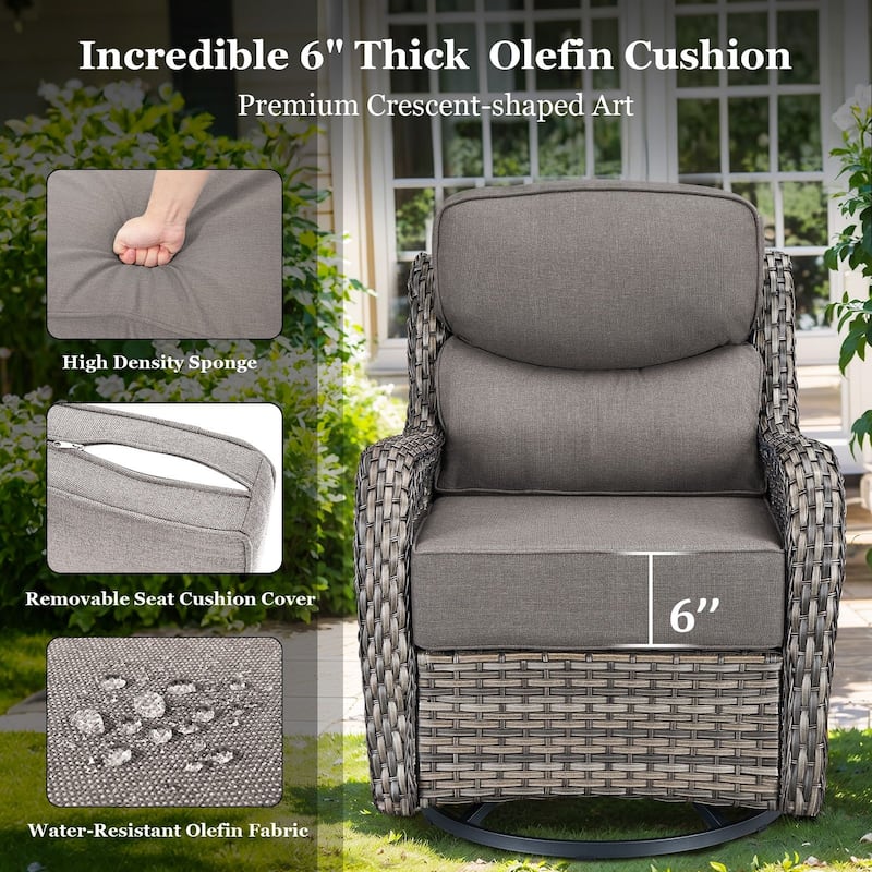 Pocassy Patio Furniture Set with Swivel Chairs, All Weather Patio Wicker