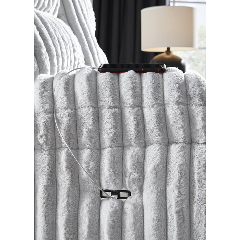 Signature Design by Ashley Technique White Power Reclining Sofa with Drop Down Table - 90"W x 42"D x 46"H