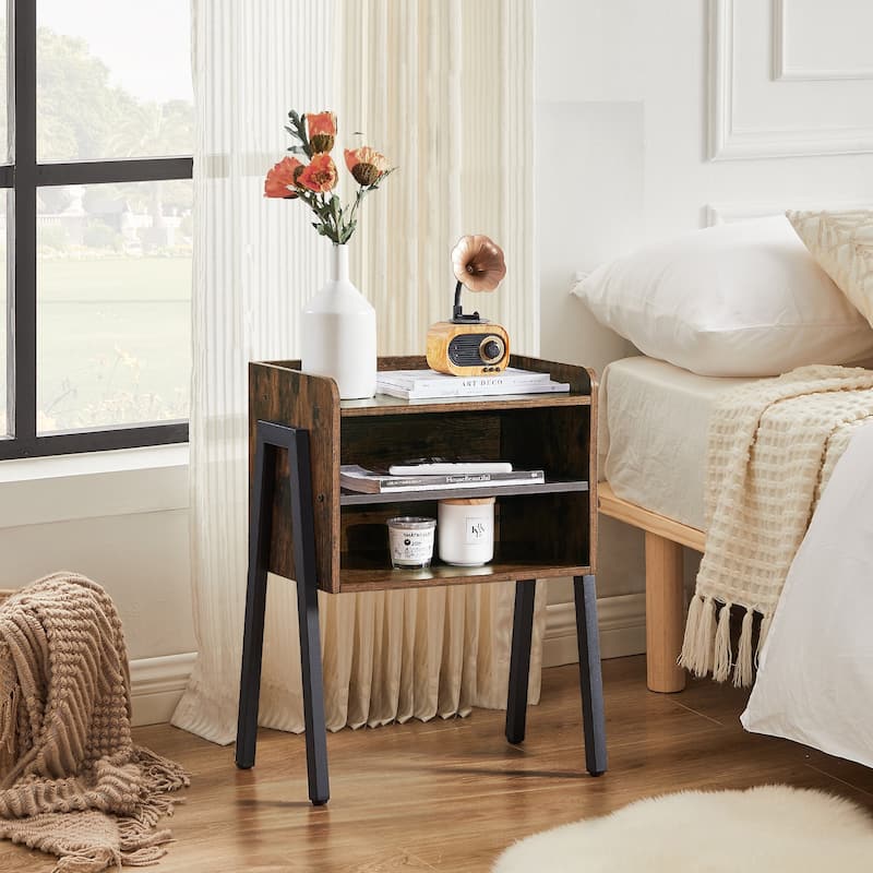 Taomika 3-Pieces Bedroom Sets with Black Bed Frame 2-Pack Stackable Brown Gray Nightstands