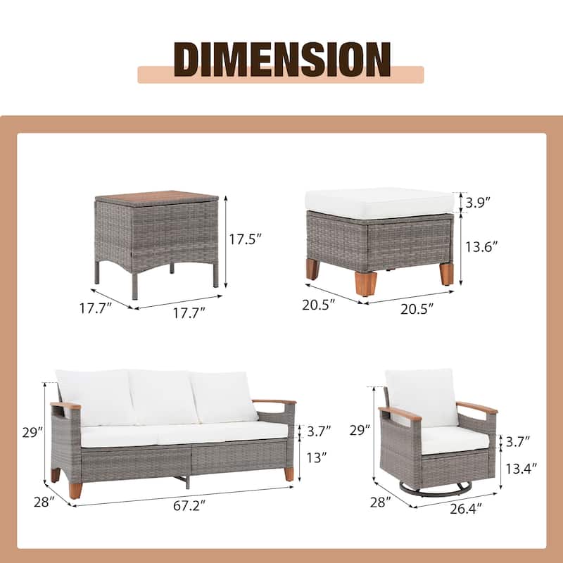 Outdoor 6-piece Sofa Set With Swivel Chair Patio Furniture