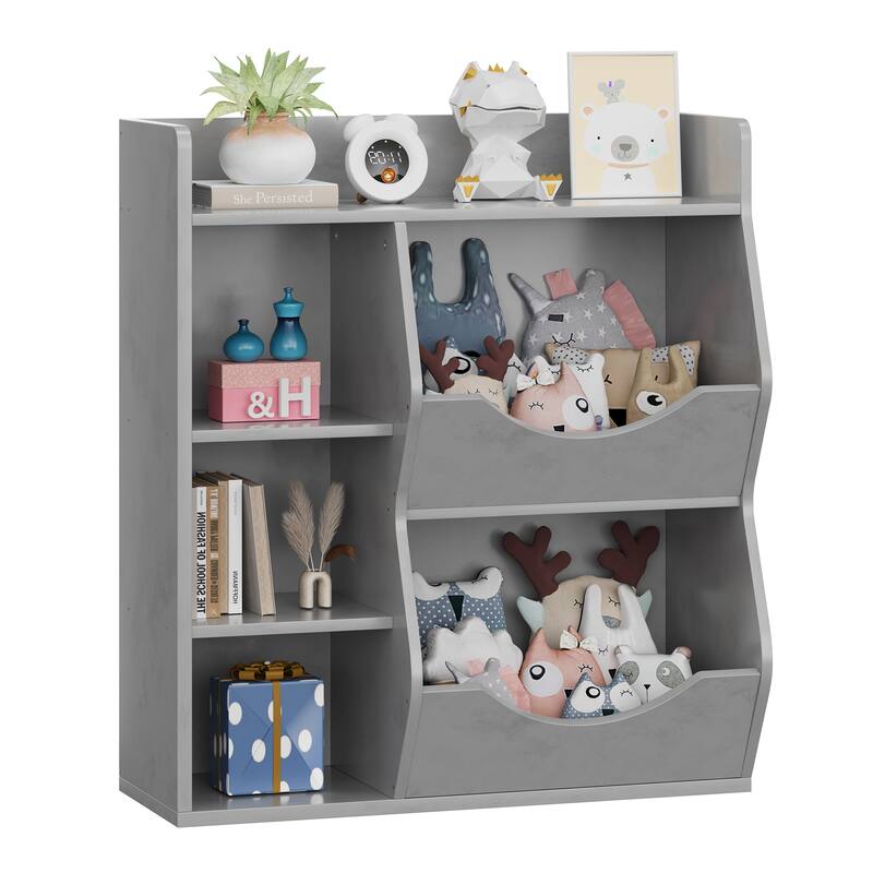 3-Tier Bookshelf Double Side Toy Shelf for Toys and Books - grey