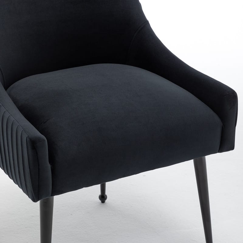 SEYNAR Modern Glam Velvet Black Metal Legs Dining Chair or Vanity Chair Set of 2 with Rear Handle