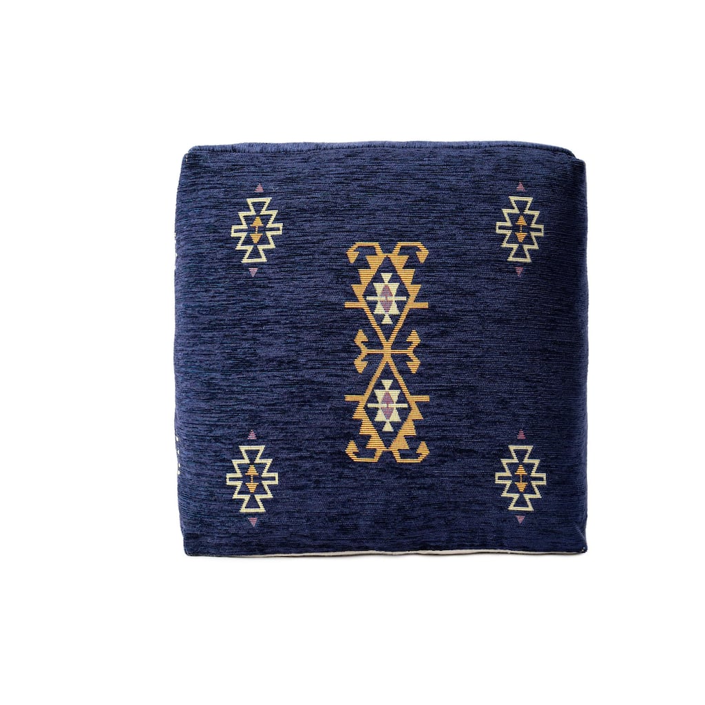 Geometric Medallion Ultra Soft Square Pouf Ottoman - 18" - Blue and Yellow